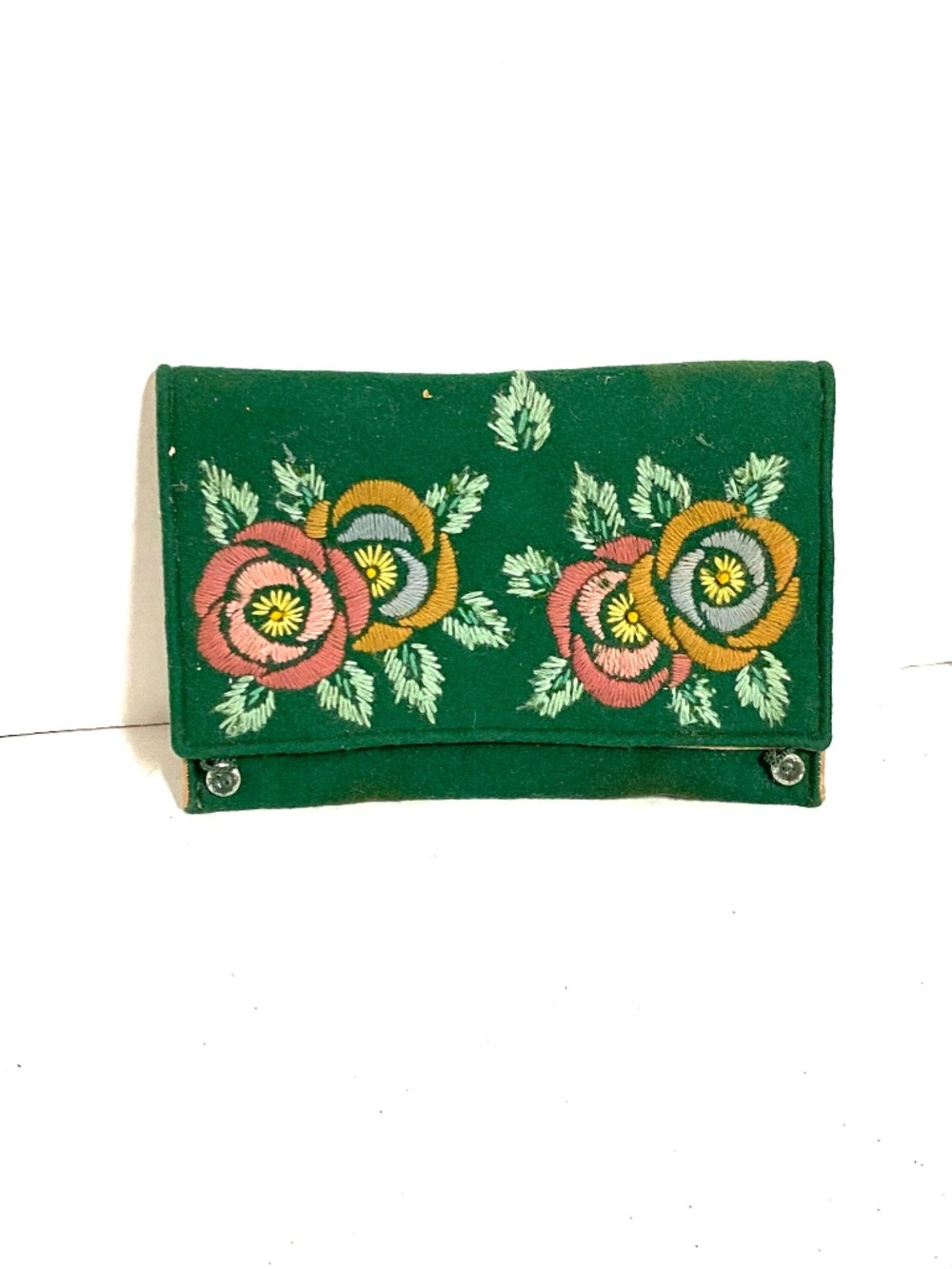 1940s Embroidered Felt Clutch Purse: Vintage Floral Handmade Handbag